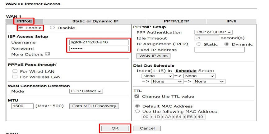 Hướng dẫn cấu hình PPPoE DrayTek Vigor